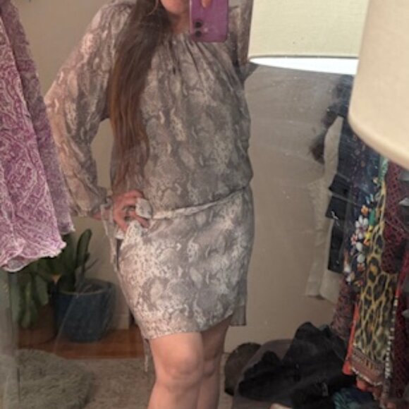 All Saints Snakeskin Print Blouson Dress, Long sleeve, Sz S - Picture 3 of 9